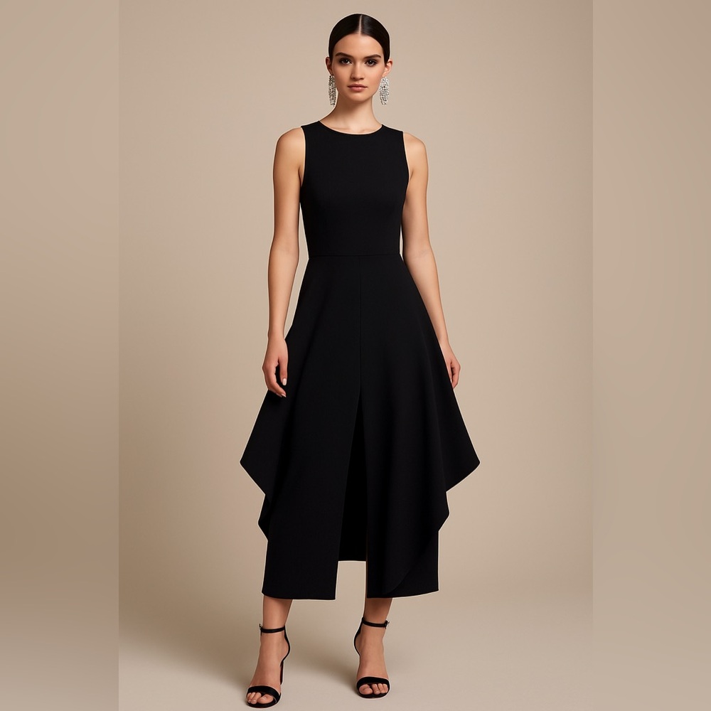 Stella McCartney Black Asymmetrical Handkerchief Hem Sleeveless Midi Dress 12